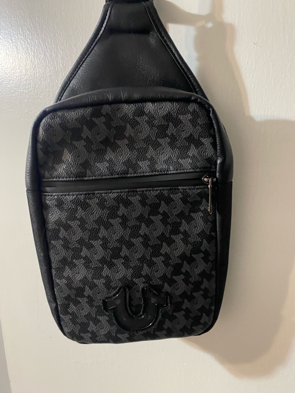 True Religion Black Patterned Sling Crossbody Bag